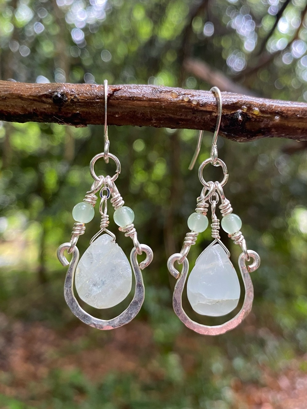Handmade Silver ( plated ) and Aquamarine Hoops
